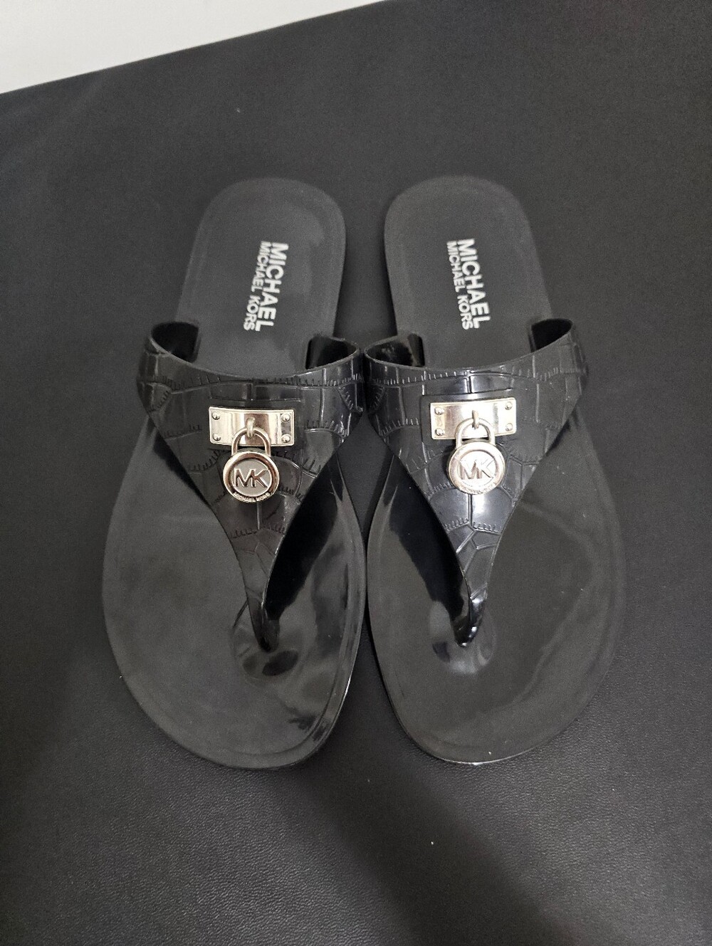 Michael Kors Black MK Logo Jelly Thong Sandals